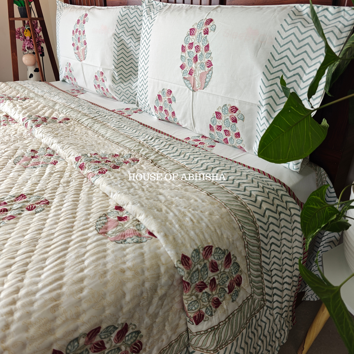 Madhuban Handblock Bedsheet + Quilt Combo Set