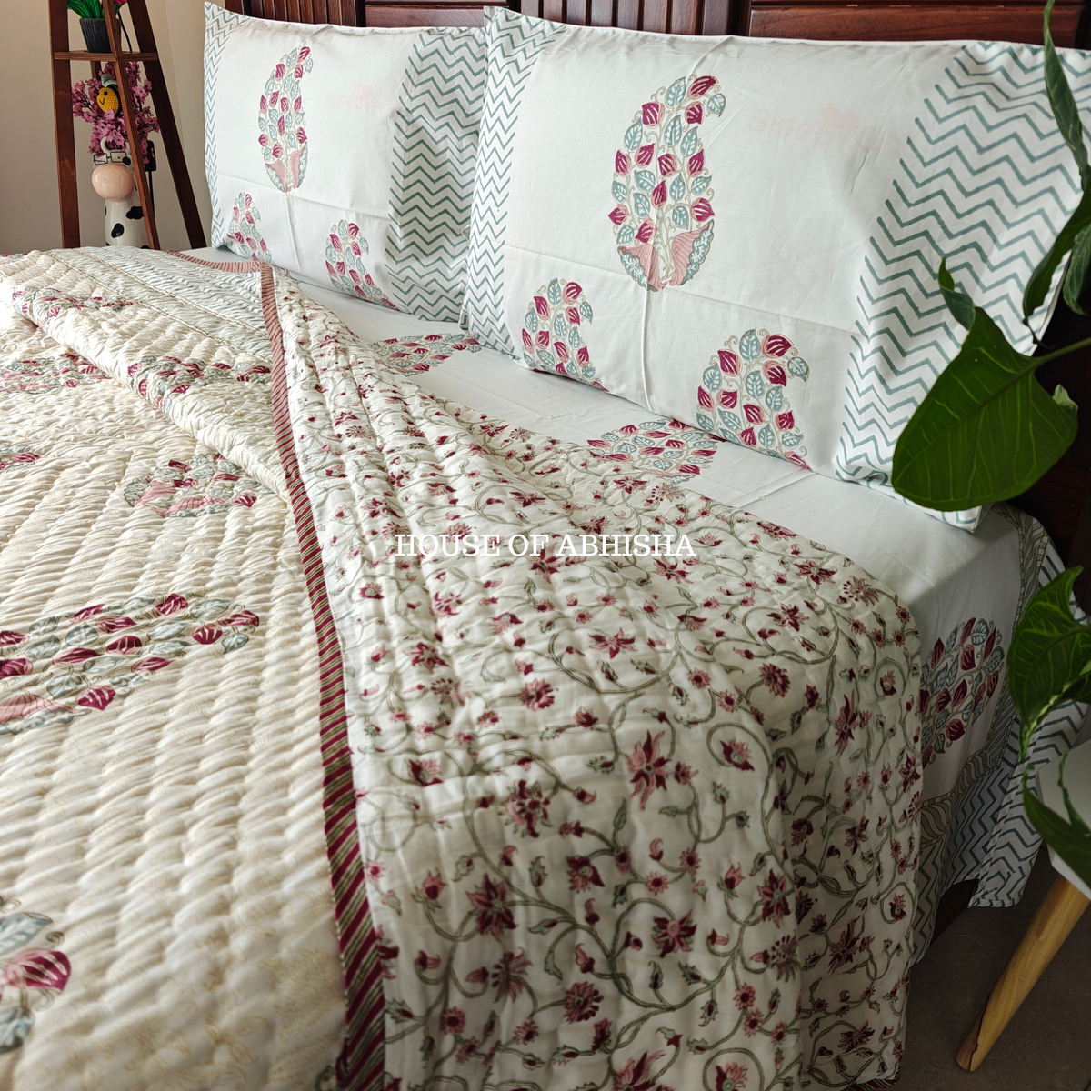 Madhuban Handblock Bedsheet + Quilt Combo Set