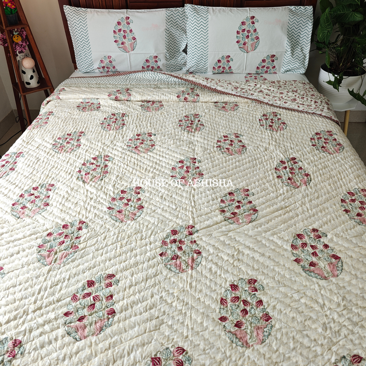 Madhuban Handblock Bedsheet + Quilt Combo Set
