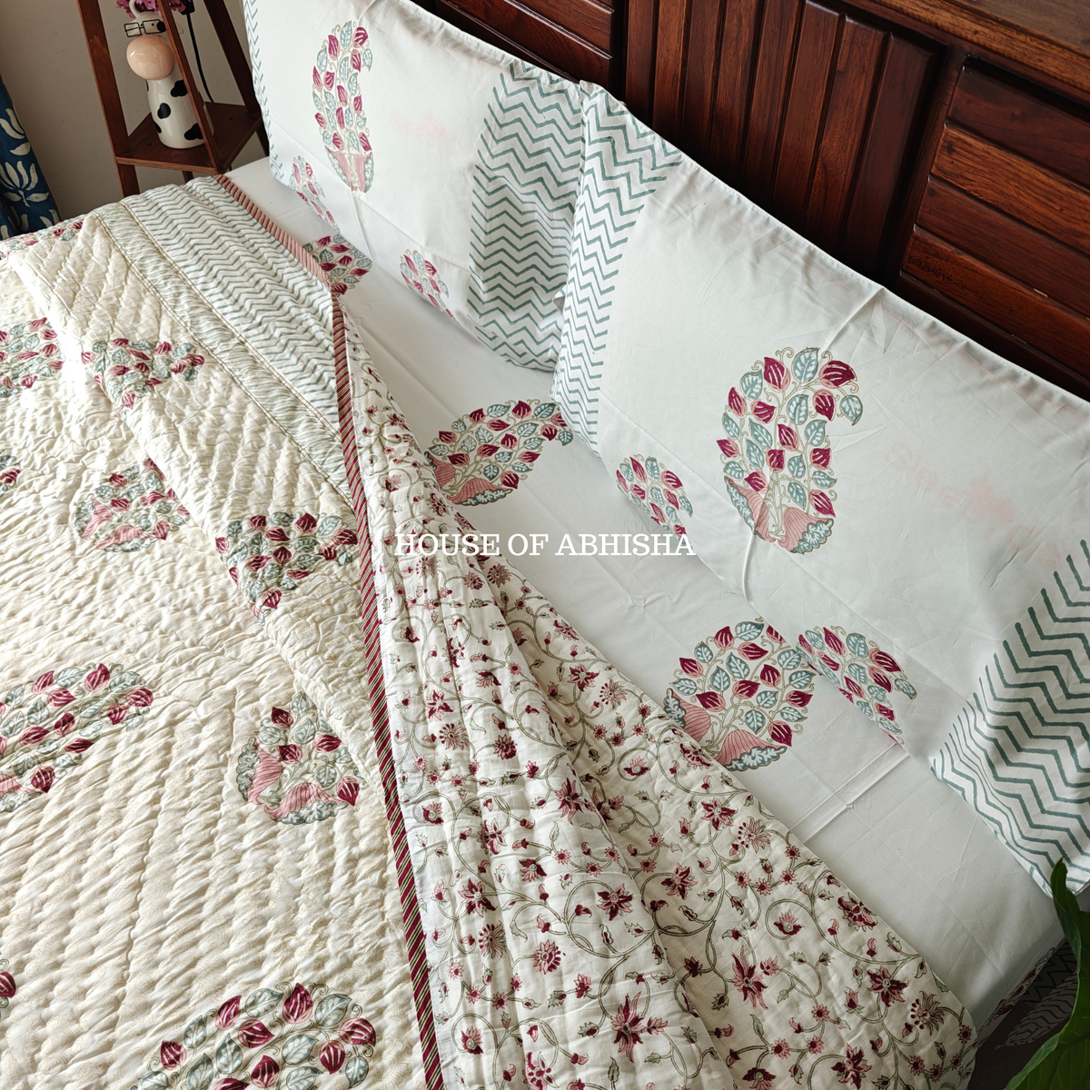 Madhuban Handblock Bedsheet + Quilt Combo Set