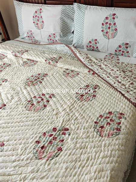 Madhuban Handblock Bedsheet + Quilt Combo Set