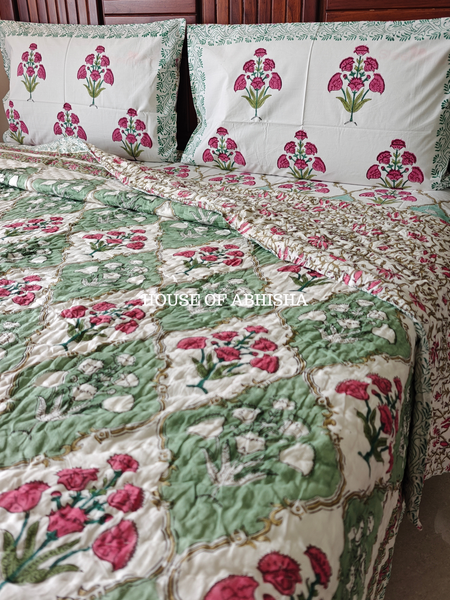 The Bagh Handblock Bedsheet + Quilt Combo Set