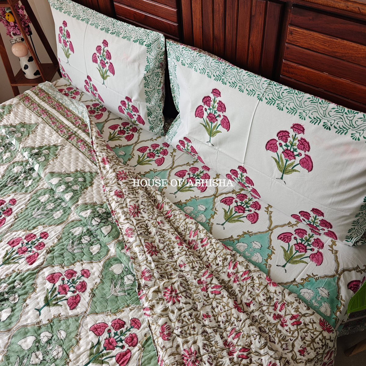 The Bagh Handblock Bedsheet + Quilt Combo Set