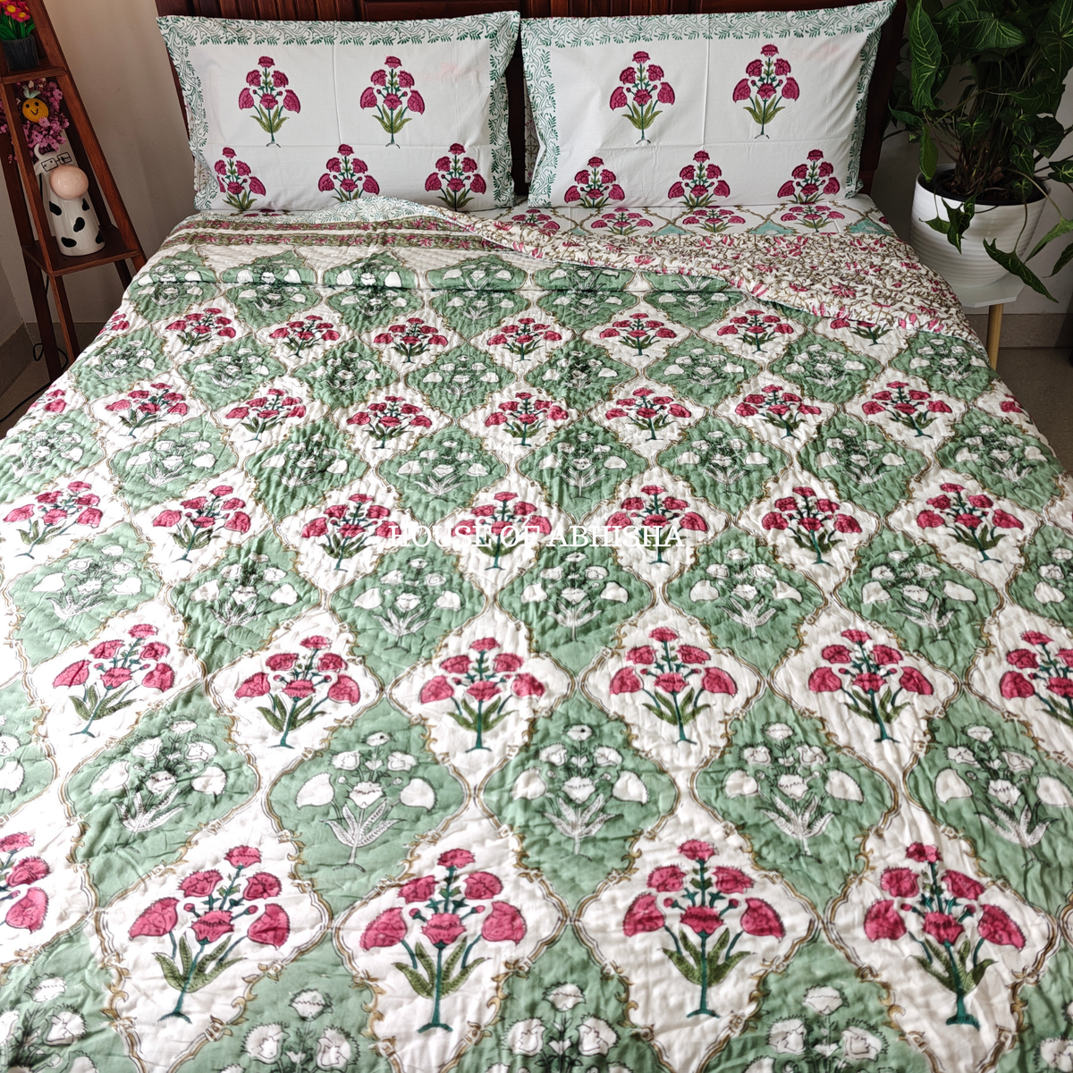 The Bagh Handblock Bedsheet + Quilt Combo Set