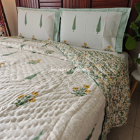 Parijat Handblock Bedsheet + Quilt Combo Set
