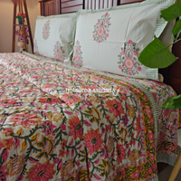 Aangan Handblock Bedsheet + Quilt Combo Set