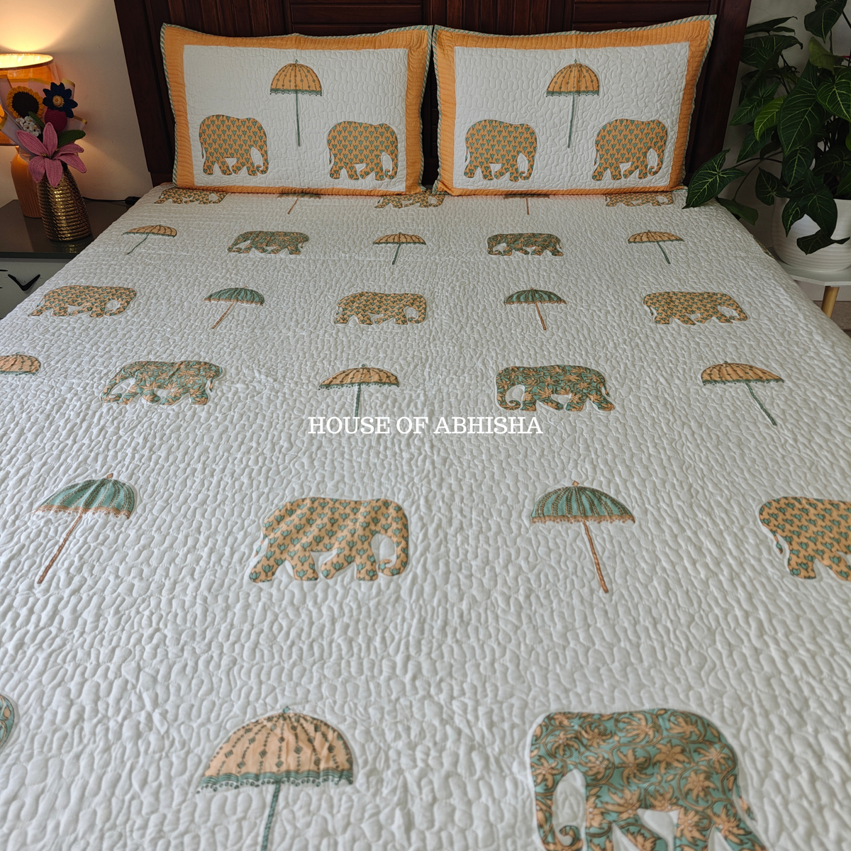 Royal Hathi Quilted Cotton Reversible Bedcover