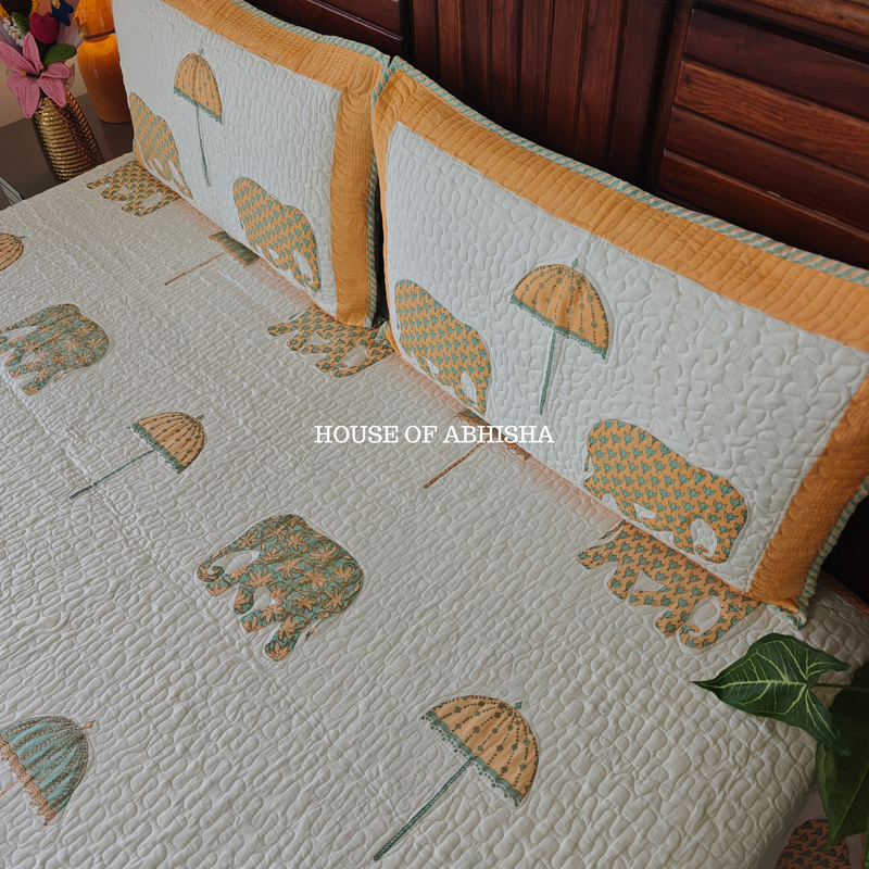 Royal Hathi Quilted Cotton Reversible Bedcover