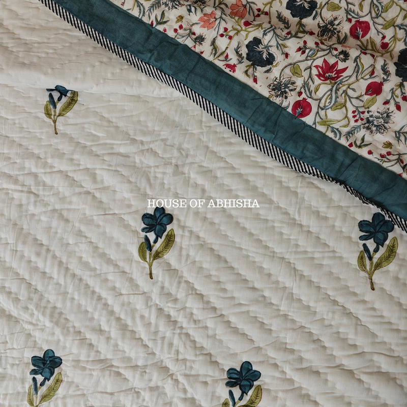 French Garden Reversible Organic Mulmul Cotton Quilt
