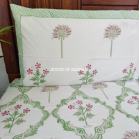 Garden Palm Hand Block Premium Bedsheet Set