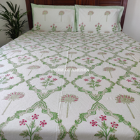 Garden Palm Hand Block Premium Bedsheet Set