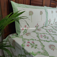 Garden Palm Hand Block Premium Bedsheet Set