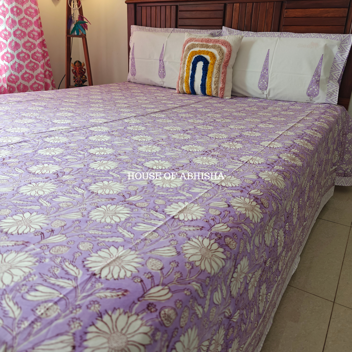 English Lavender Hand Block Premium Bedsheet Set