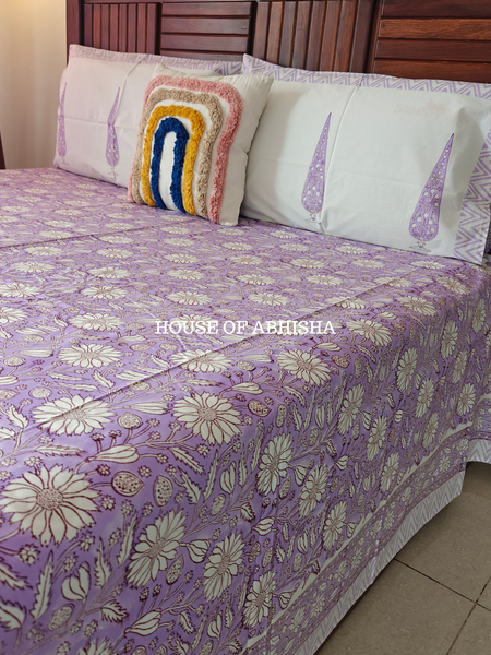 English Lavender Hand Block Premium Bedsheet Set