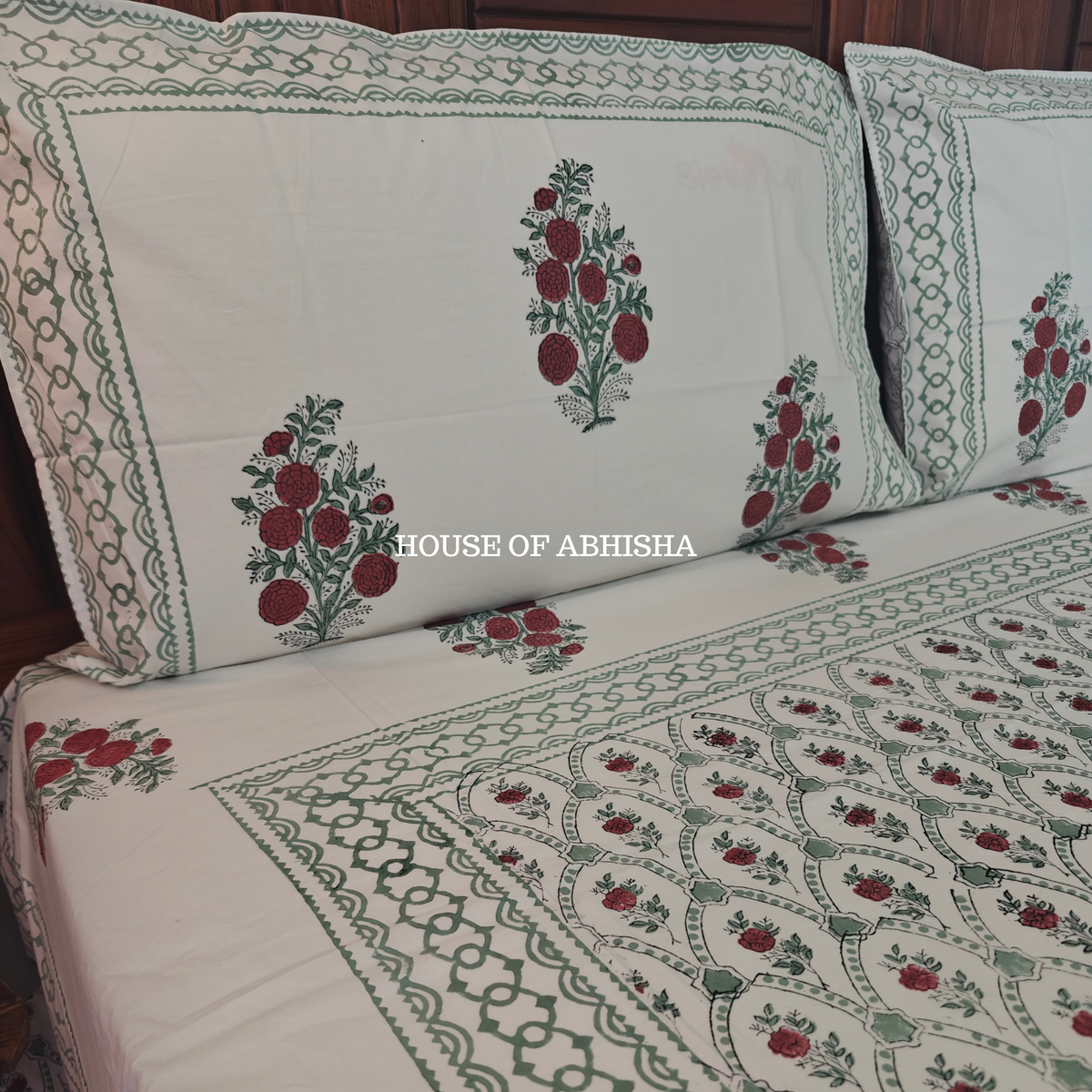 Gharana Hand Block Premium Bedsheet Set