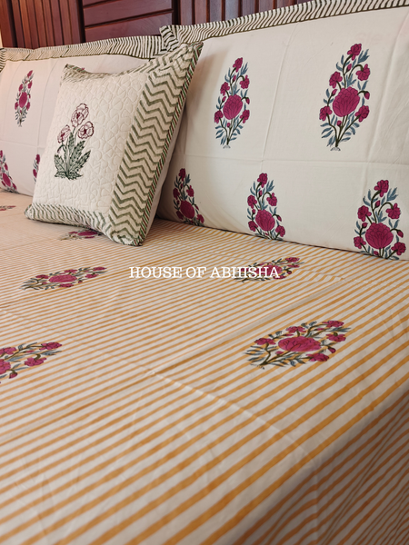 Sukoon Hand Block Premium Bedsheet Set