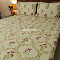 Bagh Buta Hand Block Premium Bedsheet Set (Beige Base)