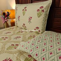 Bagh Buta Hand Block Premium Bedsheet Set (Beige Base)