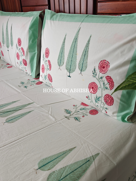 Saanjh Hand Block Premium Bedsheet Set