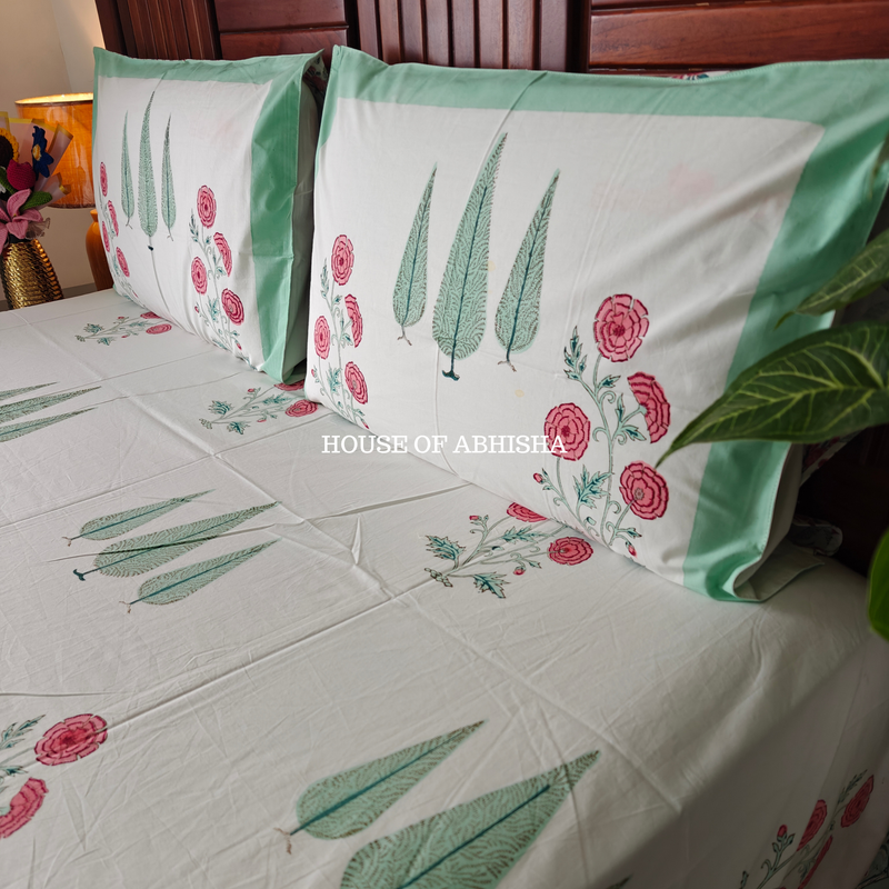 Saanjh Hand Block Premium Bedsheet Set