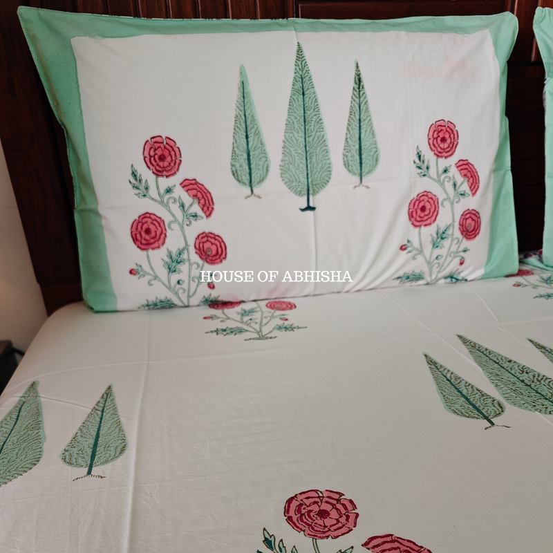 Saanjh Hand Block Premium Bedsheet Set