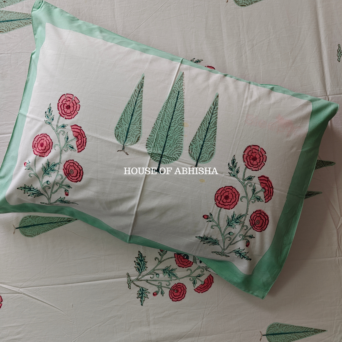 Saanjh Hand Block Premium Bedsheet Set