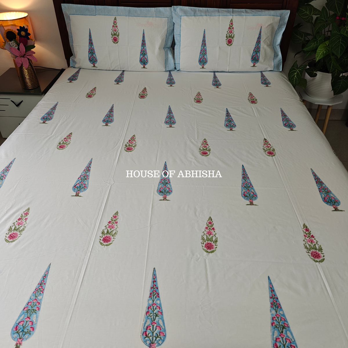 Basantika Hand Block Premium Bedsheet Set