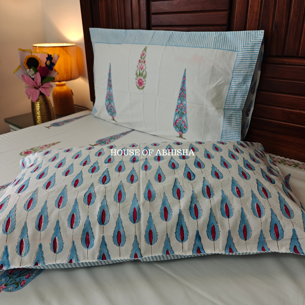 Basantika Hand Block Premium Bedsheet Set