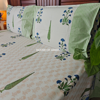 Phoolwari Hand Block Premium Bedsheet Set
