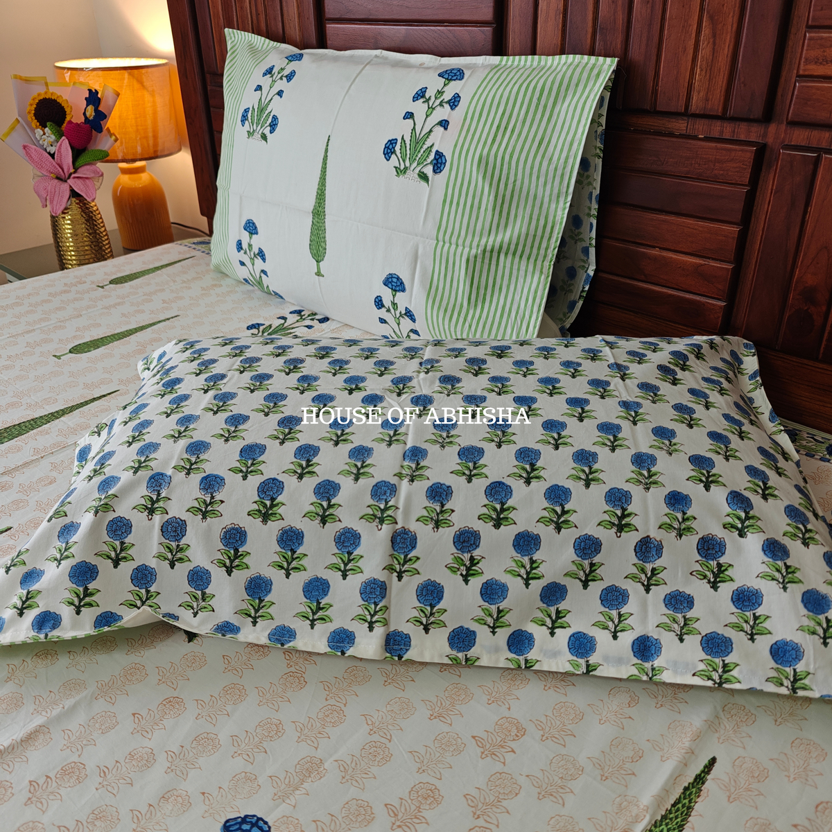 Phoolwari Hand Block Premium Bedsheet Set