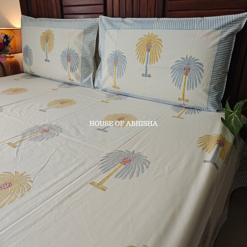 Palm Jumeirah Hand Block Premium Bedsheet Set