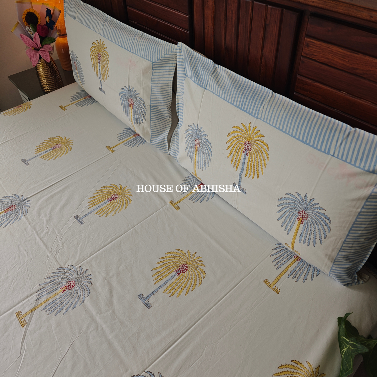 Palm Jumeirah Hand Block Premium Bedsheet Set