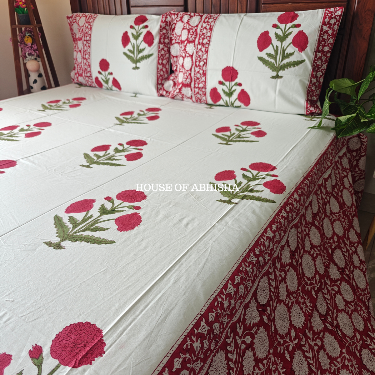 Gul-e-Bahar Hand Block Premium Bedsheet Set