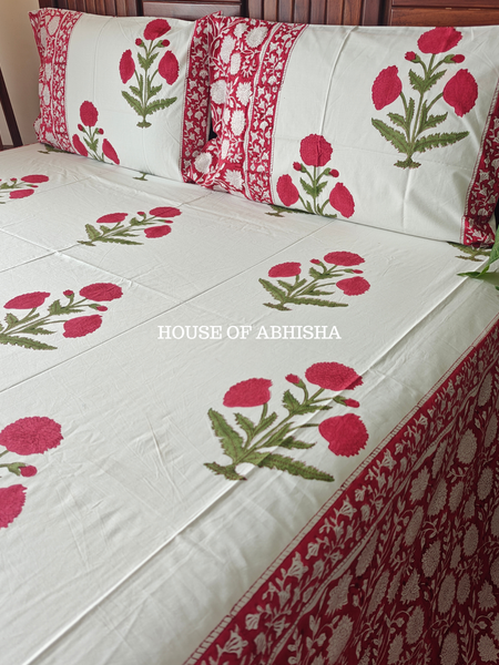 Gul-e-Bahar Hand Block Premium Bedsheet Set