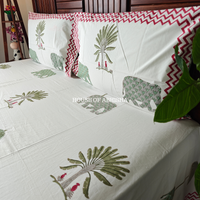 Hathi Palm Hand Block Premium Bedsheet Set