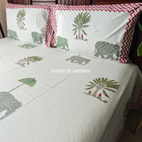 Hathi Palm Hand Block Premium Bedsheet Set