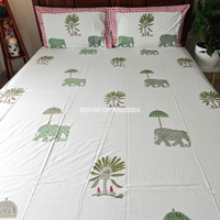 Hathi Palm Hand Block Premium Bedsheet Set