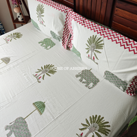 Hathi Palm Hand Block Premium Bedsheet Set