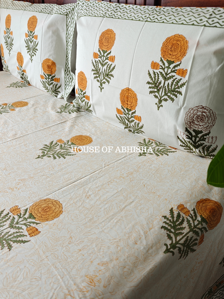 Genda Phool Hand Block Premium Bedsheet Set
