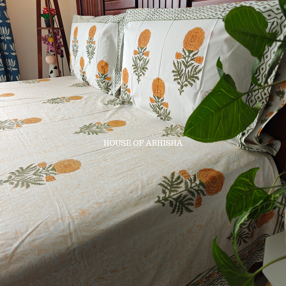 Genda Phool Hand Block Premium Bedsheet Set
