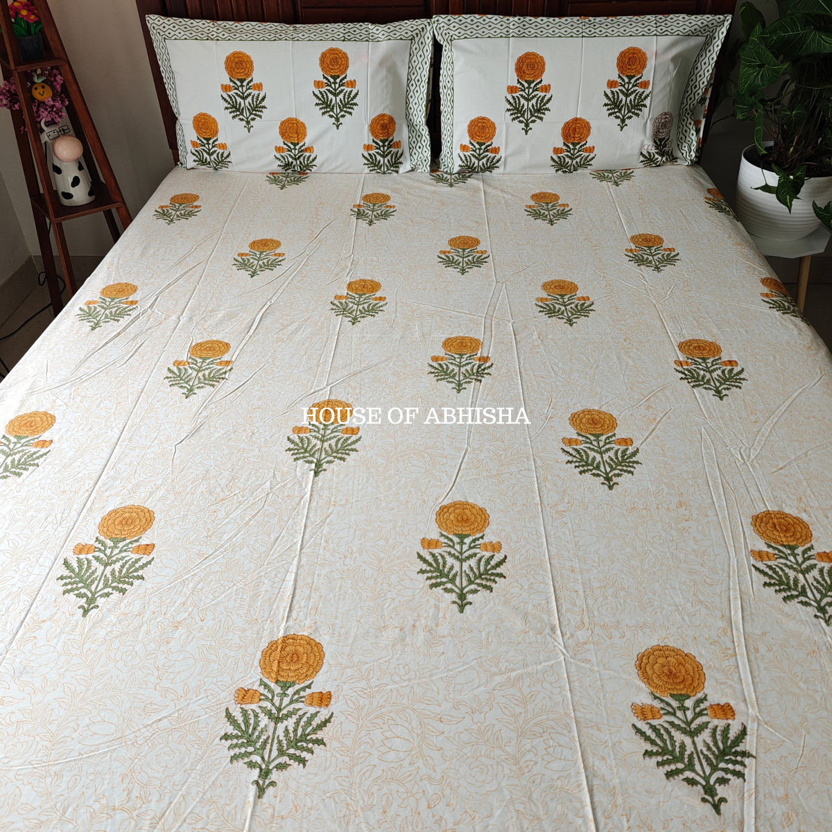 Genda Phool Hand Block Premium Bedsheet Set
