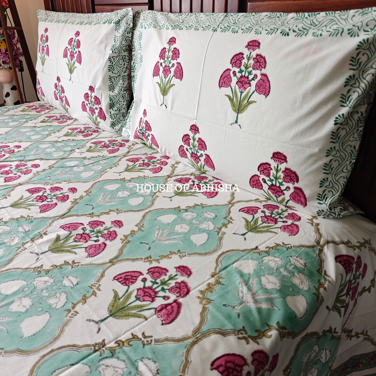 Gulnaar Hand Block Premium Bedsheet Set