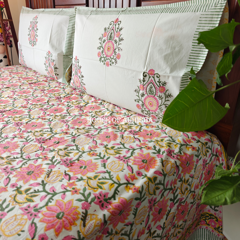 Bahar Hand Block Premium Bedsheet Set