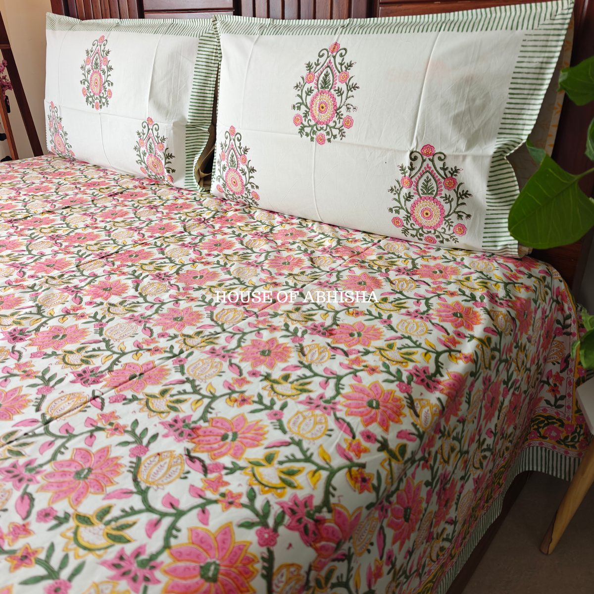 Bahar Hand Block Premium Bedsheet Set