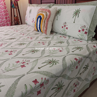 Palm & Petal Hand Block Premium Bedsheet Set
