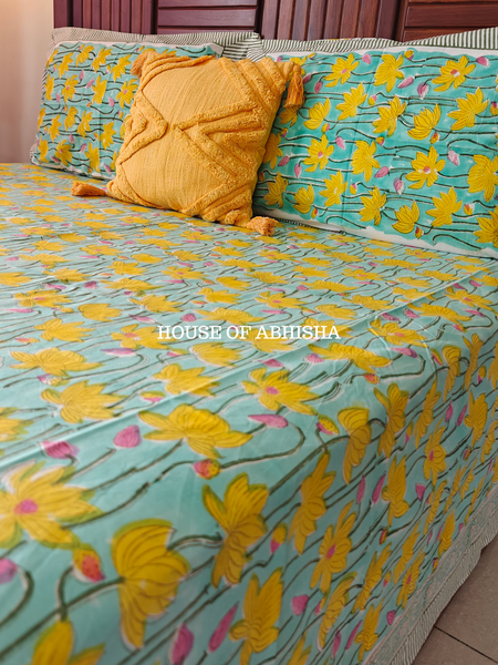 Flora Hand Block Premium Bedsheet Set
