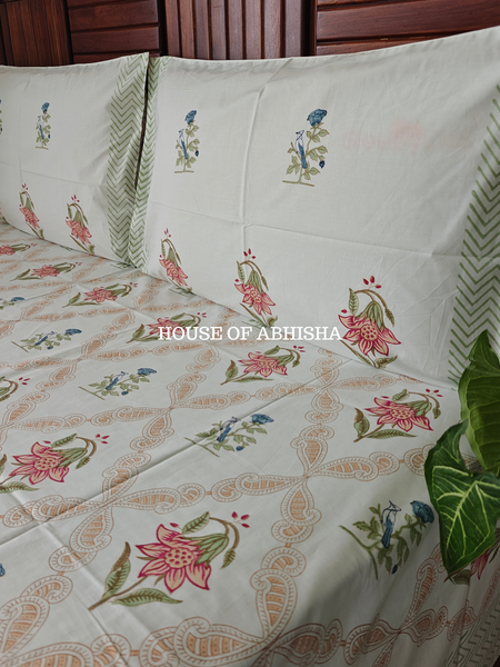 Hidden Garden Hand Block Premium Bedsheet Set