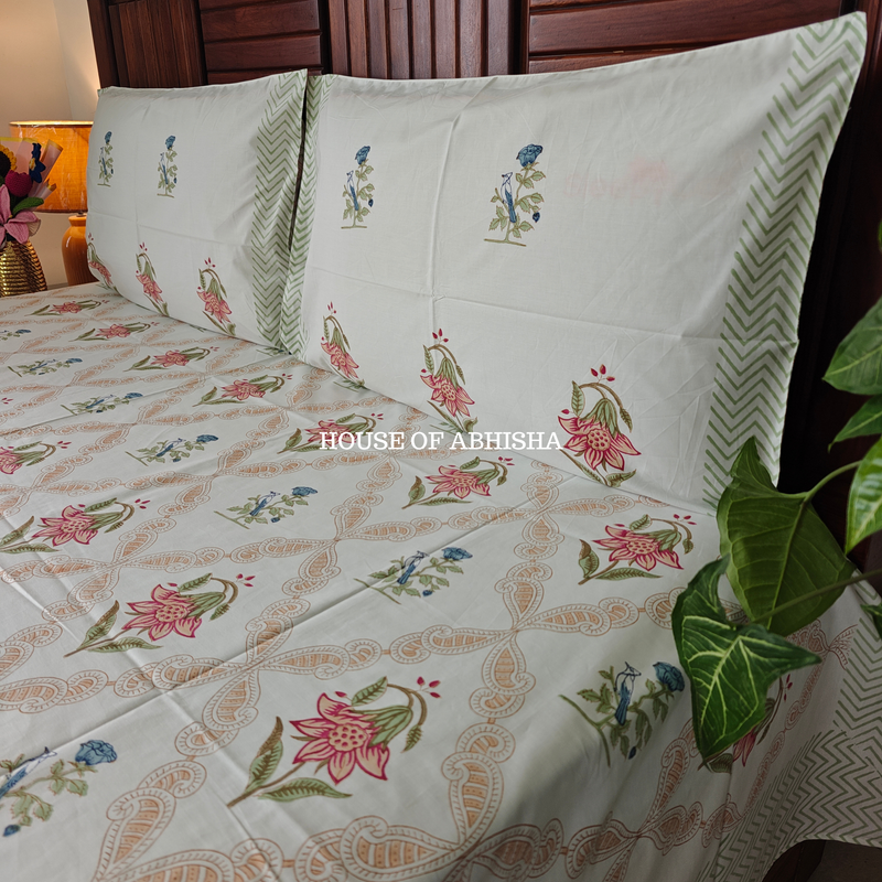 Hidden Garden Hand Block Premium Bedsheet Set