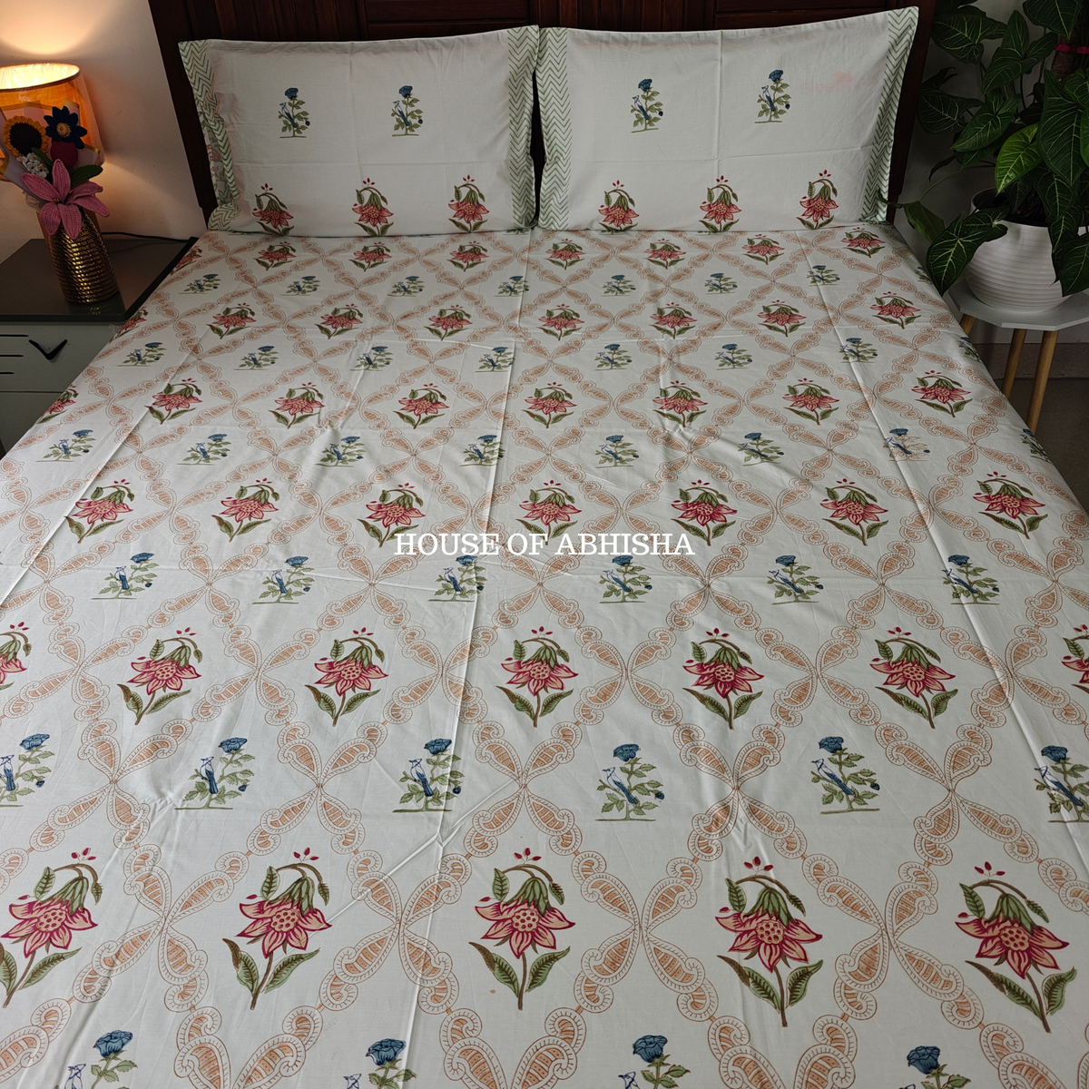 Hidden Garden Hand Block Premium Bedsheet Set