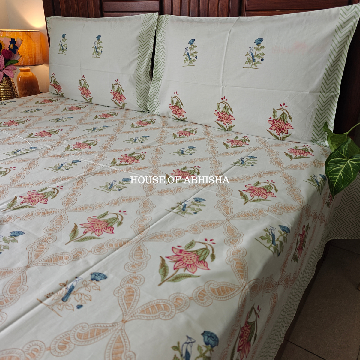 Hidden Garden Hand Block Premium Bedsheet Set